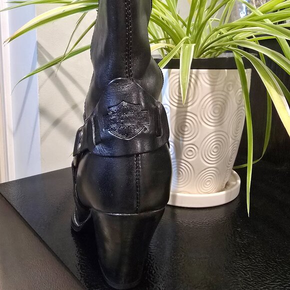 Women's Harley Davidson Tall Leather Boots Wide Leg with Zipper Closure Black - Picture 5 of 13